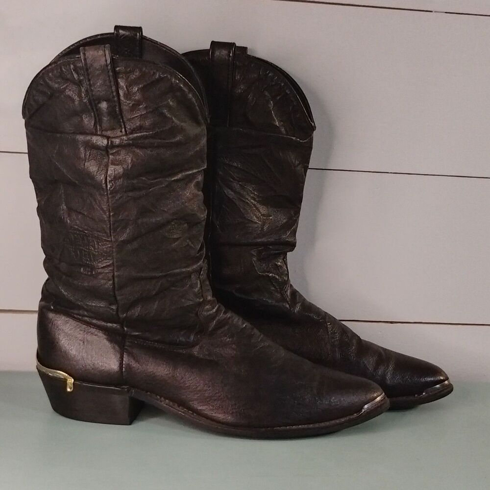 Dingo Vintage Leather Pull-On Slouch Western Biker Rocker Boots Black US 11 D